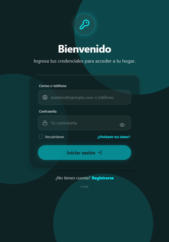 Pantalla de inicio de sesión con correo o teléfono y contraseña