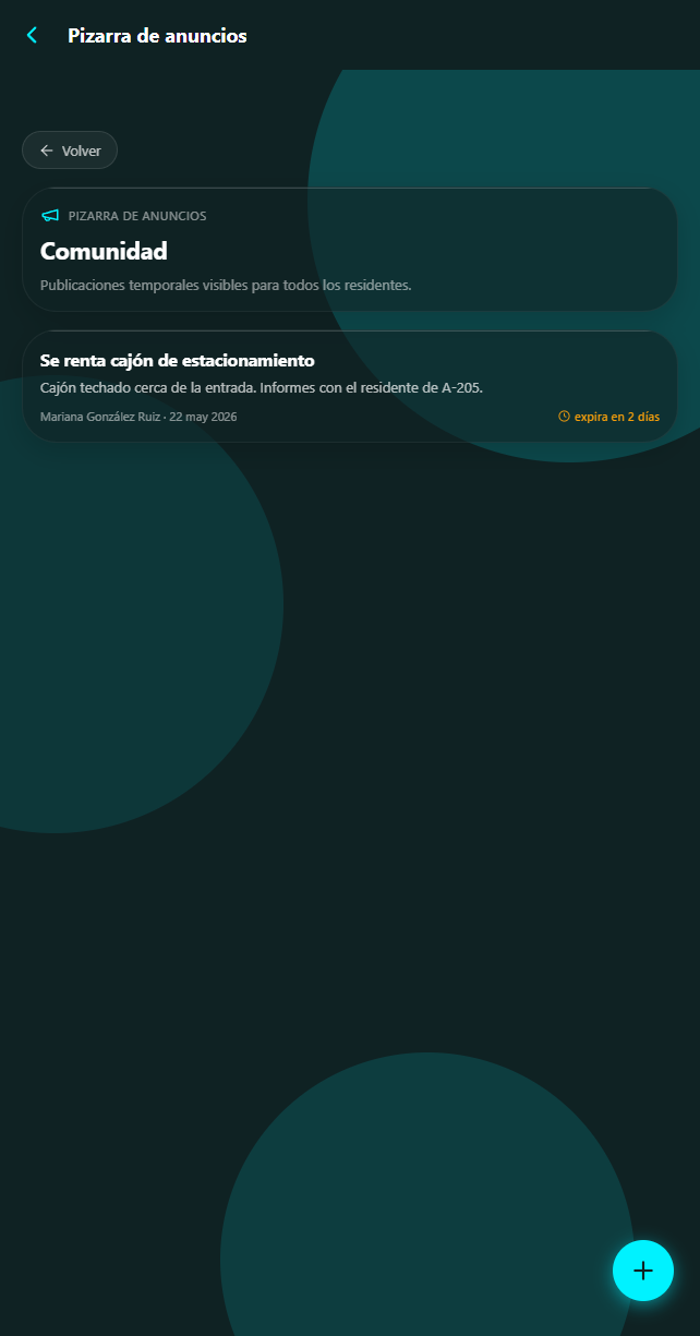 Pizarra de anuncios con varios avisos de la comunidad y su fecha de expiración